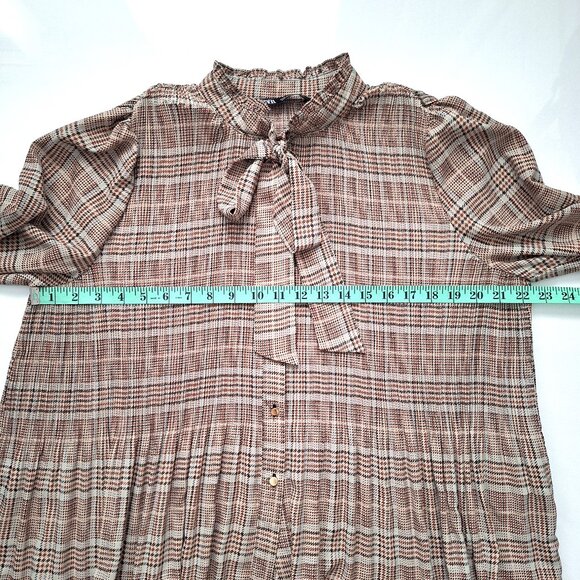 Zara Brown Plaid Flowy Blouse - Picture 12 of 13